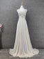 Elegant Ivory Cap-Sleeve Pearl Lace Chiffon Long Prom Dress Evening Dress