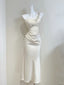 Elegant Ivory Mermaid One-Shoulder Neckline Pearl Rhinestone Satin Long Prom Dress Evening Dress Bridesmaid Dress