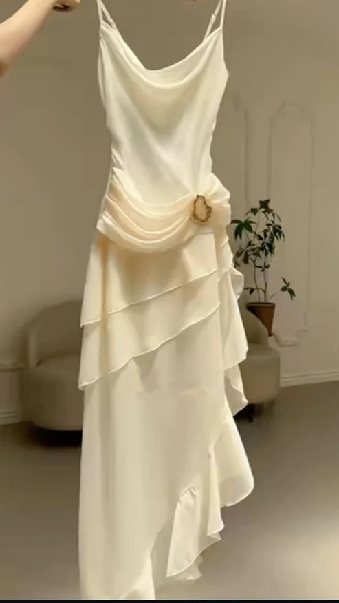 Elegant Ivory Straps Sheath Vintage Long Evening Party Dress Main image