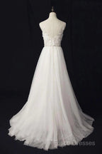 Elegant Ivory Tulle V-Neck A Line Floor Length Wedding Dress