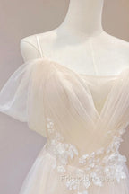 Elegant Ivory Tulle with Lace Long Off Shoulder Party Dress A-line Formal Prom Dress Formal Prom Dress shops