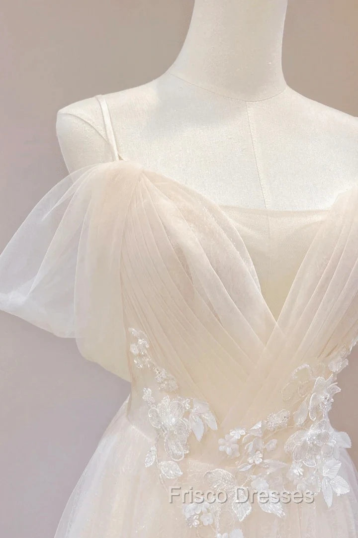 Elegant Ivory Tulle with Lace Long Off Shoulder Party Dress A-line Formal Prom Dress Formal Prom Dress shops