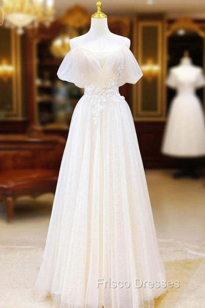 Elegant Ivory Tulle with Lace Long Off Shoulder Party Dress A-line Formal Prom Dress Formal Prom Dress shops Main image