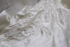 Elegant Ivory V-Neck Beaded Tulle Satin High-Low Prom Dress Evening Dress