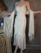 Elegant Ivory Mermaid V-Neck Thin Straps 3D Floral Chiffon Long Prom Dress Evening Dress