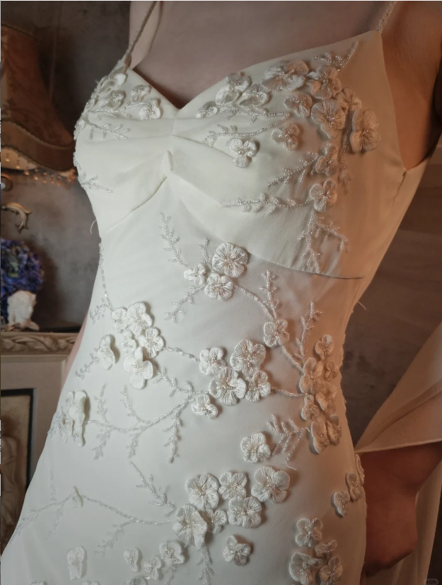 Elegant Ivory Mermaid V-Neck Thin Straps 3D Floral Chiffon Long Prom Dress Evening Dress