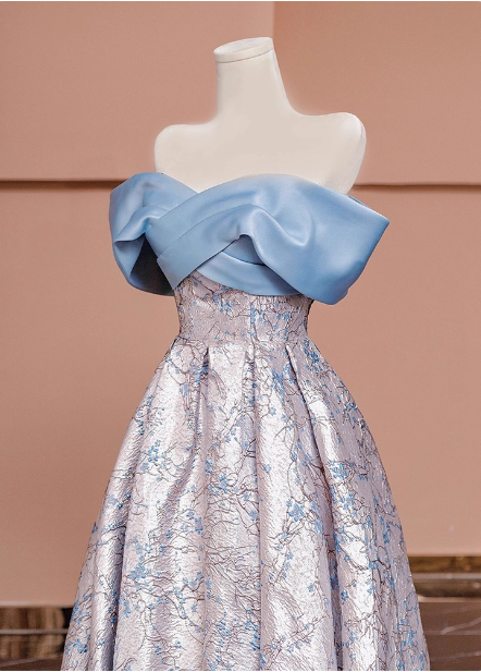 Elegant Jacquard Satin Off-The-Shoulder Long Prom Dress Evening Dress Secondary image