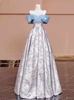 Elegant Jacquard Satin Off-The-Shoulder Long Prom Dress Evening Dress