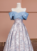 Elegant Jacquard Satin Off-The-Shoulder Long Prom Dress Evening Dress
