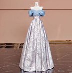 Elegant Jacquard Satin Off-The-Shoulder Long Prom Dress Evening Dress