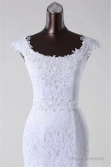 Elegant Jewel Long Lace Mermaid Wedding Gown With Appliques