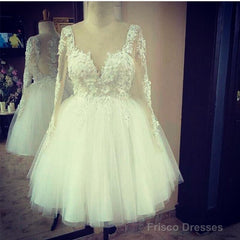 Elegant Lace Appliques Long Sleeves Bride Wedding Dress Short