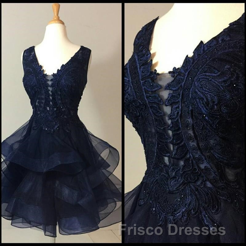 Elegant Lace Appliques Organza Ruffles Homecoming Dress Short