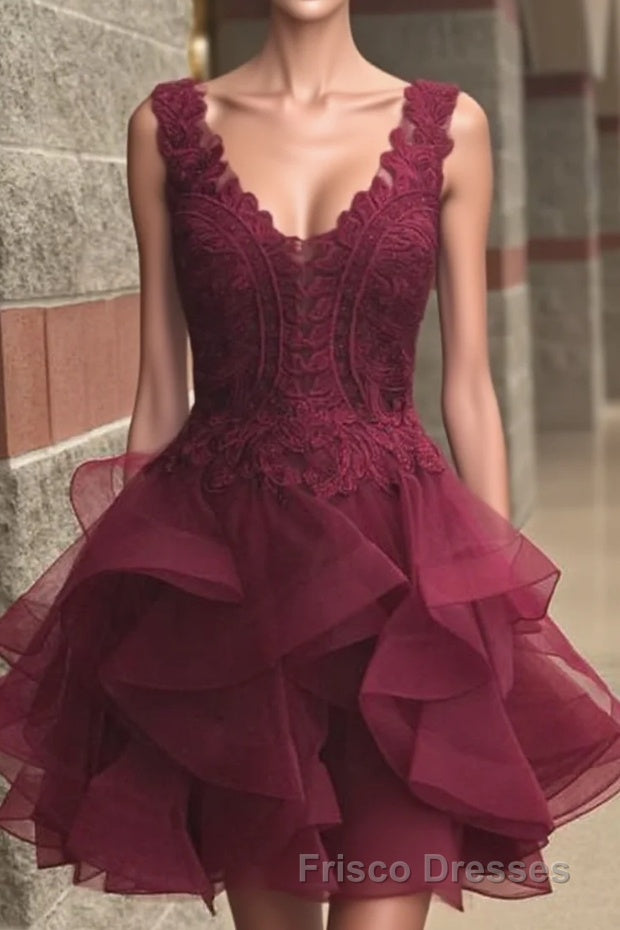 Elegant Lace Appliques Organza Ruffles Homecoming Dress Short Main image