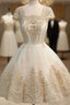 Elegant Lace Cheap Homecoming Dress, Cap Sleeve Tulle A-Line Homecoming Dress