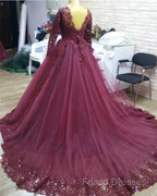 Elegant Lace Long Sleeves Formal Prom Ball Gown Dress