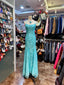Elegant Lake Blue Mermaid Halter-Neck Lace Long Prom Dress Evening Dress