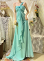 Elegant Lake Green One Shoulder Chiffon Off Shoulder Long Prom Dress