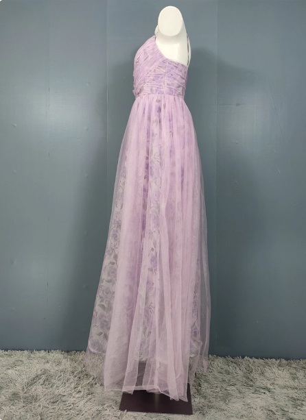 Elegant Lavender A-Line V-Neck Spaghetti Strap Tulle Long Prom Dress Evening Dress