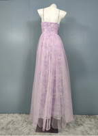 Elegant Lavender A-Line V-Neck Spaghetti Strap Tulle Long Prom Dress Evening Dress