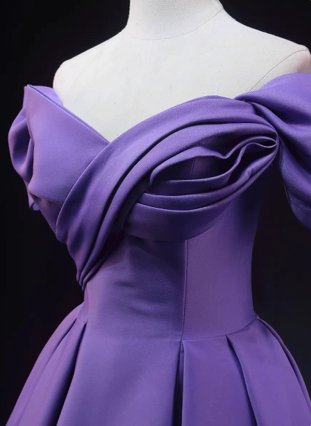Elegant Lavender Off-The-Shoulder Ruffled Satin Long Prom Dress Evening Dress Secondary image