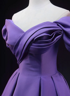 Elegant Lavender Off-The-Shoulder Ruffled Satin Long Prom Dress Evening Dress