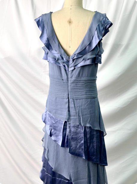 Elegant Layered Gradient Gray-Blue Slim-Fit V-Neck Ruffled Tiered Chiffon Long Prom Dress Evening Dress