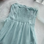 Elegant Light Blue A-Line Square Neck Tulle Long Prom Dress Evening Dress Bridesmaid Dress