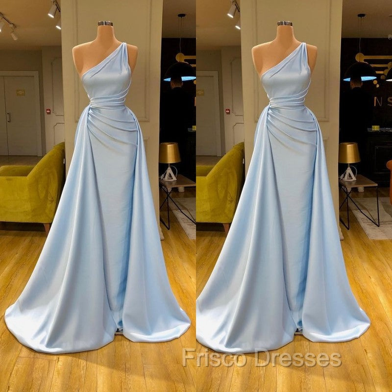 Elegant Light Blue One-shoulder Overskirt Soft-pleated Formal Prom Dress Secondary image
