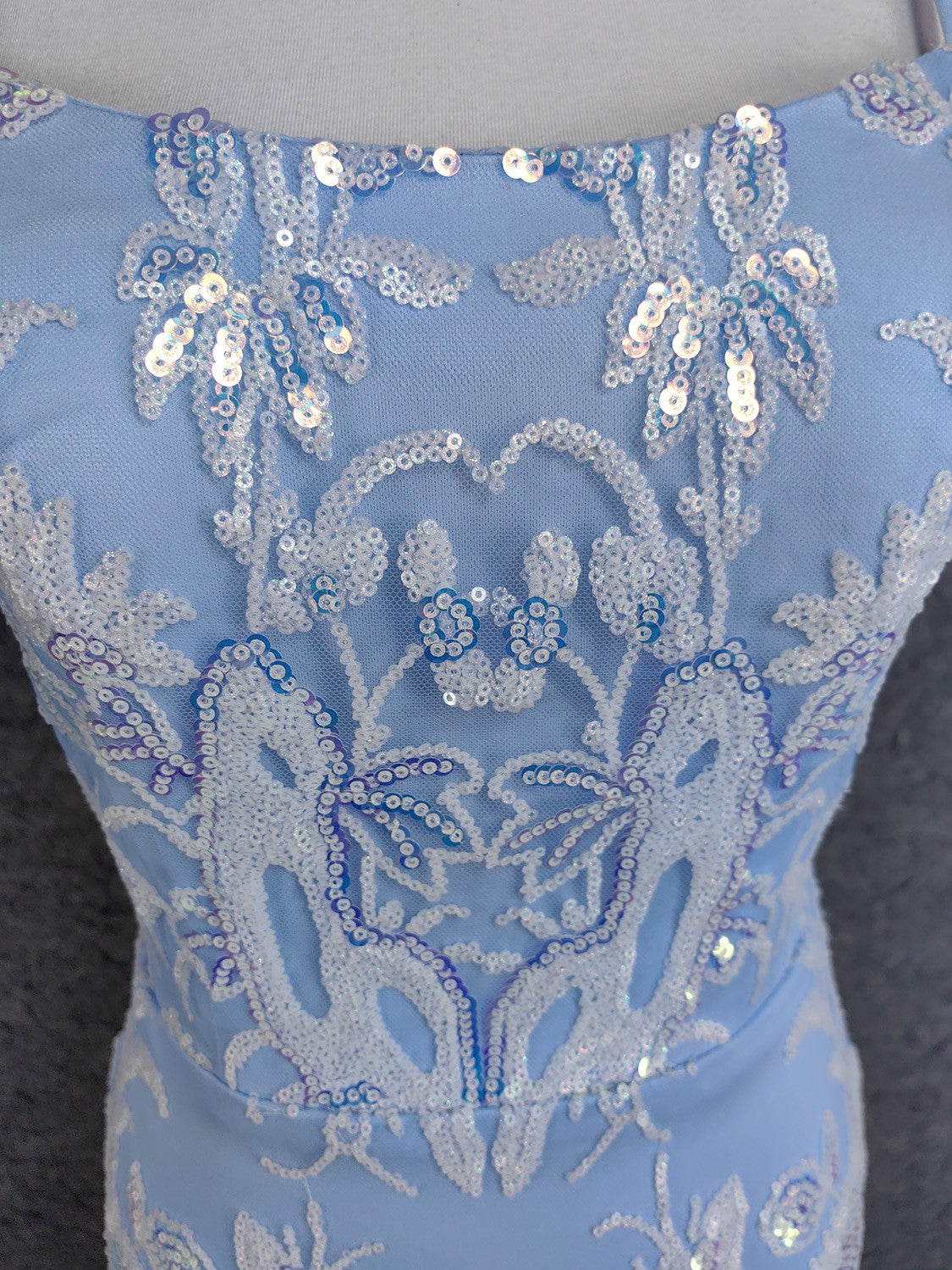 Elegant Light Blue Square Neck Spaghetti Strap Mermaid Sequin Tulle Long Prom Dress Evening Dress