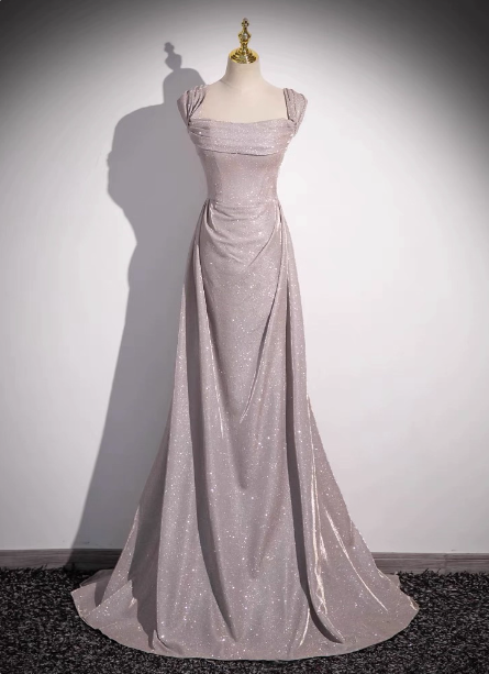 Elegant Light Gray-Pink Mermaid Glitter Satin Long Prom Dress Evening Dress Secondary image