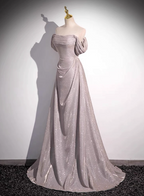 Elegant Light Gray-Pink Mermaid Glitter Satin Long Prom Dress Evening Dress