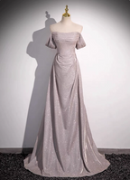 Elegant Light Gray-Pink Mermaid Glitter Satin Long Prom Dress Evening Dress