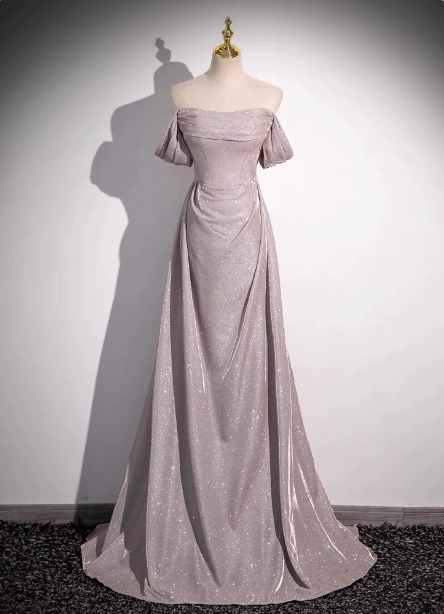 Elegant Light Gray-Pink Mermaid Glitter Satin Long Prom Dress Evening Dress