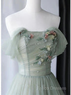 Elegant Light Green A-Line Tulle Off The Shoulder Long Formal Prom Dress Formal Dress,