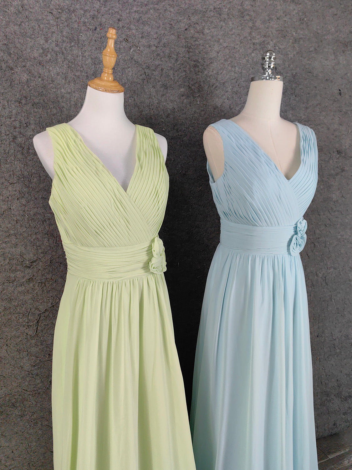 Elegant Light Green A-Line V-Neck Sleeveless Ruffled Chiffon Long Prom Dress Evening Dress
