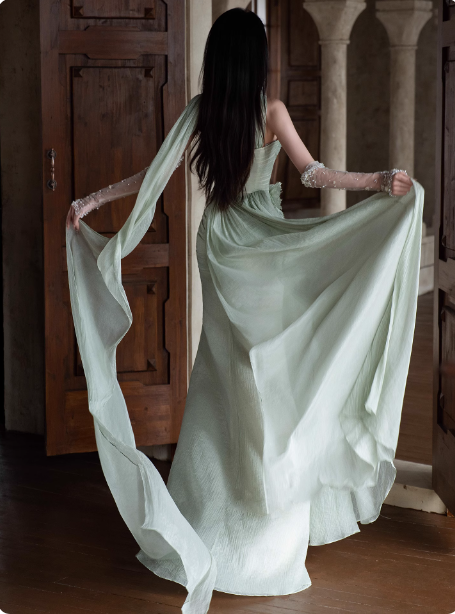 Elegant Light Mint Green Sweetheart Neck 3D Floral Split Chiffon Prom Dress Evening Dress