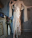 Elegant Light Pink Mermaid Beaded Layered Ruffled Satin Prom Dress Evening Dress