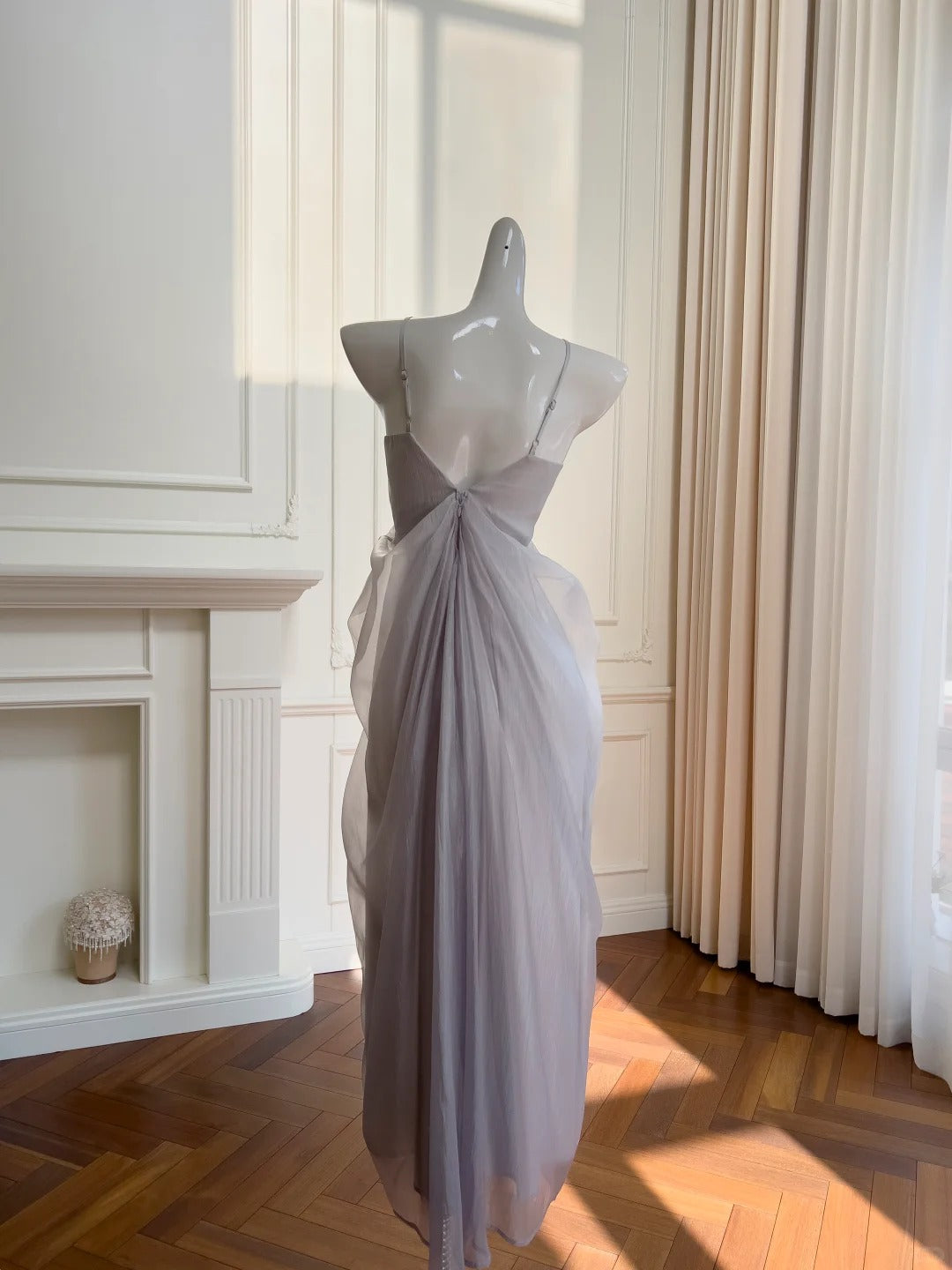 Elegant Light Purple Strappy V-Neck Chiffon Long Prom Dress Evening Dress
