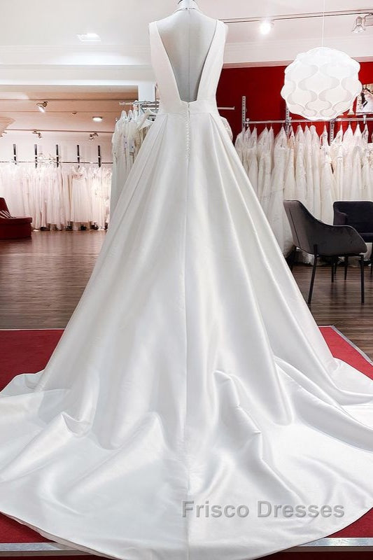 Elegant Long A-line V Neck Satin Ruffles Open Back Wedding Dress Secondary image