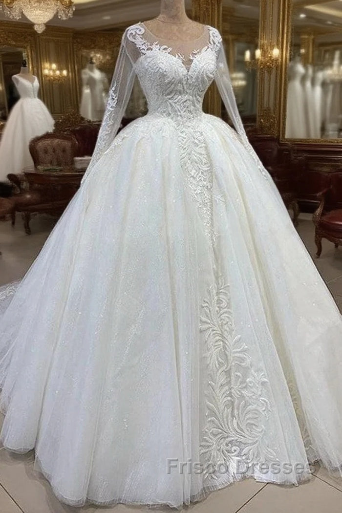 Elegant Long Ball Gown Sweetheart Tulle Wedding Dress with Sleeves Main image