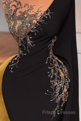 Elegant Long Black Mermaid Beading Lace Formal Prom Dress Secondary image