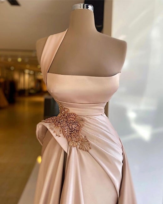 Elegant Long Champagne High Split Prom Dress Secondary image