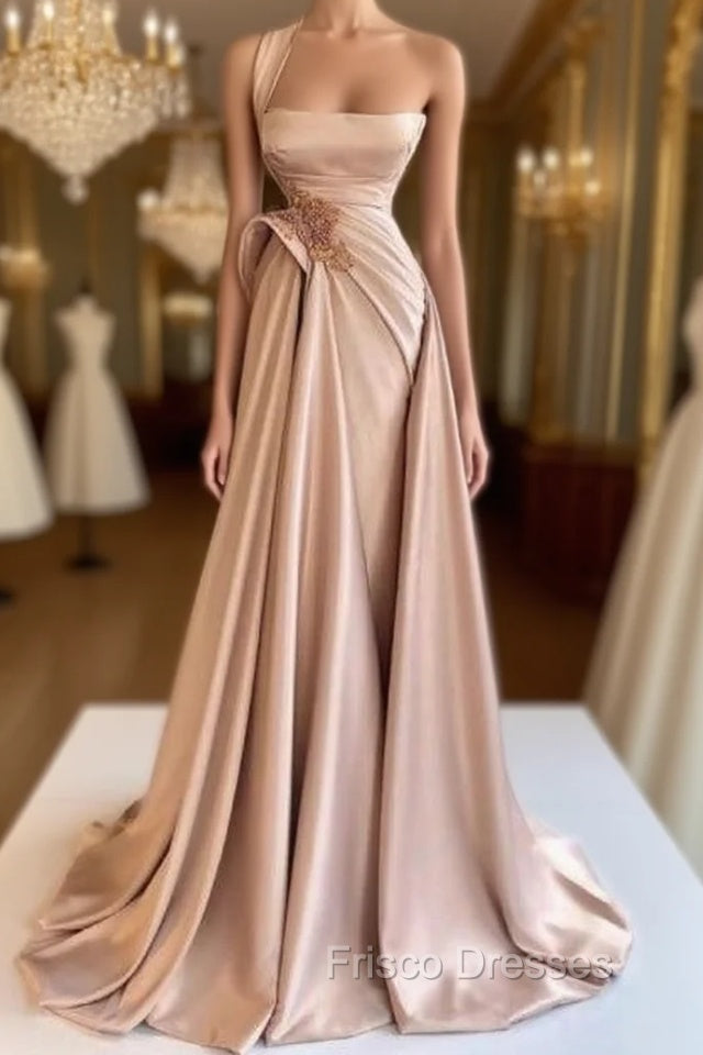 Elegant Long Champagne High Split Formal Prom Dress Main image