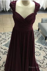 Elegant Long Chiffon Backless Bridesmaid Dresses Lace Cap Sleeves