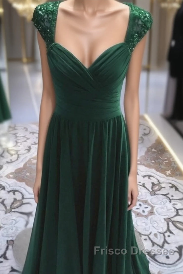 Elegant Long Chiffon Backless Bridesmaid Dress Lace Cap Sleeves Main image