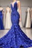 Elegant Long Mermaid Halter Satin Lace Backless Formal Prom Dress