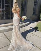 Elegant Long Mermaid Lace Applique Prom Dress Wedding Dress Evening Dress