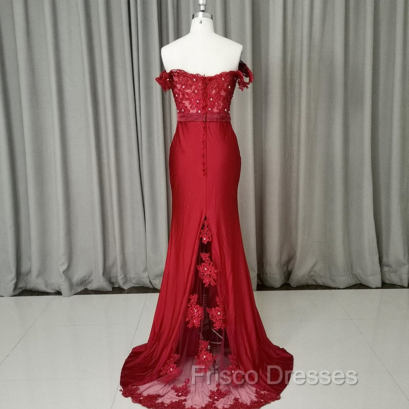 Elegant Long Mermaid Spandex Off Shoulder Party Dress, Wine Red Bridesmaid Dress