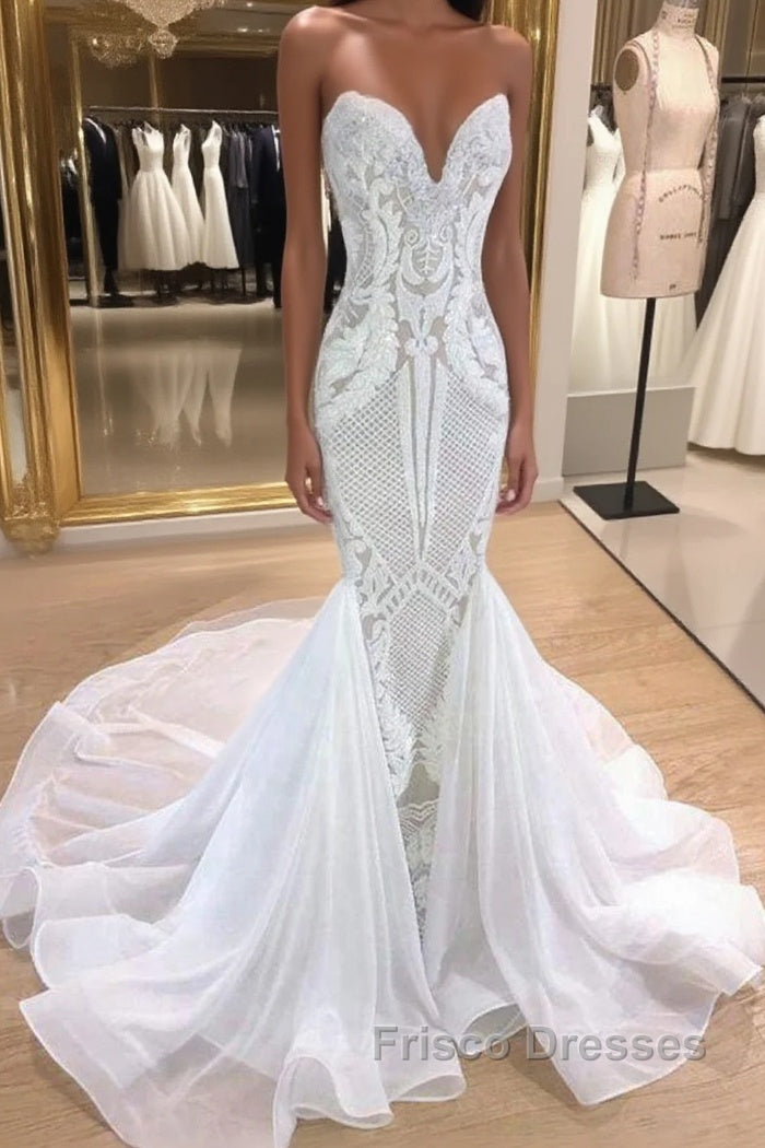 Elegant Long Mermaid Sweetheart Sequins Wedding Dress Main image